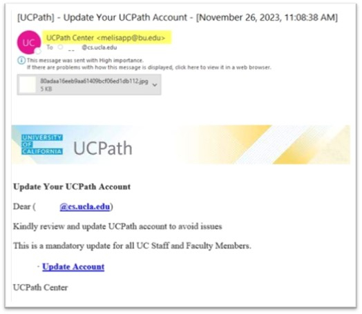 phishing email claiming to be ucpath